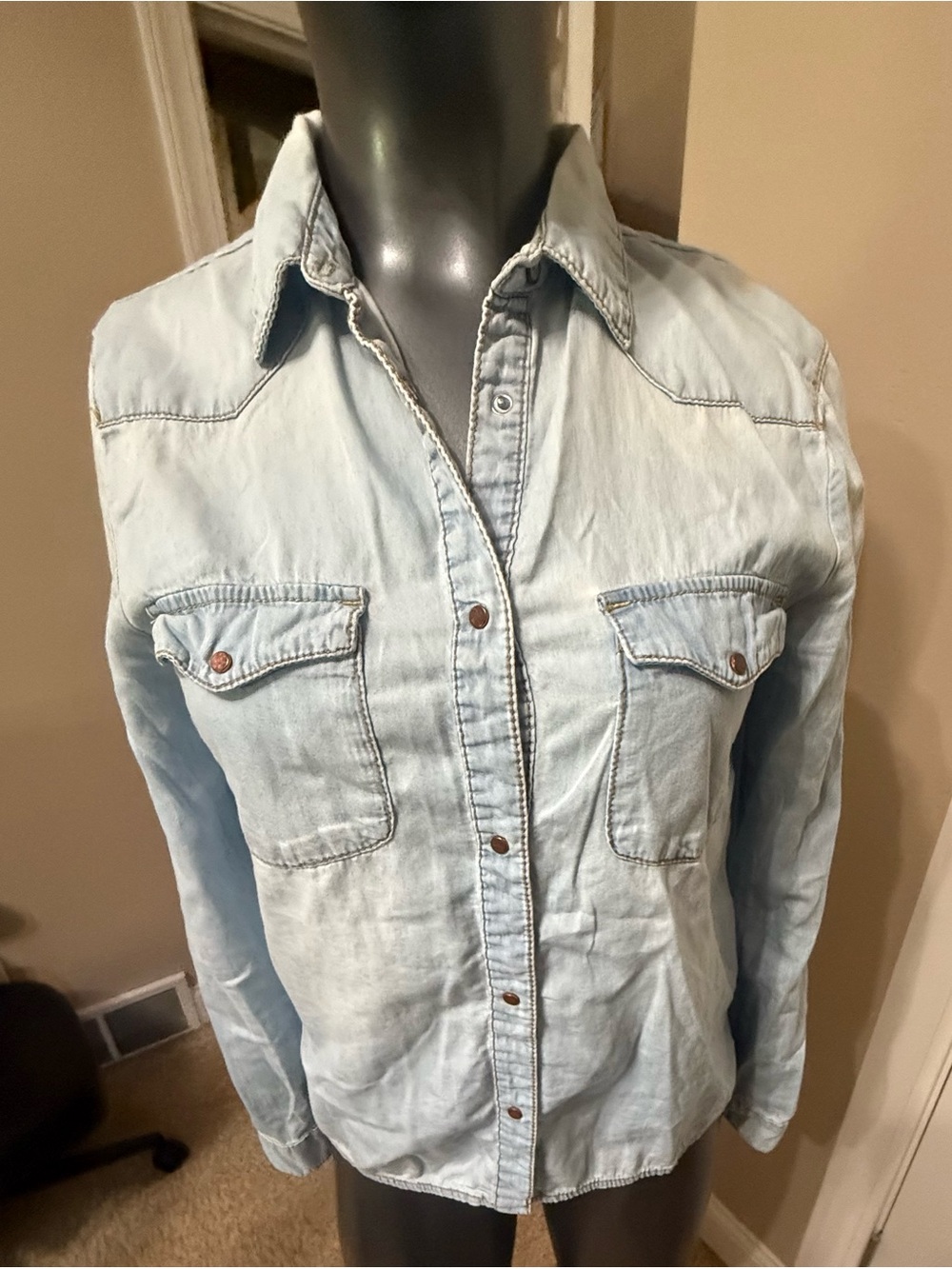 Zara Light Blue Printed Denim Shirt